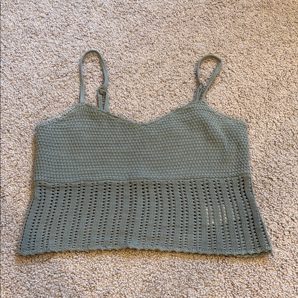 Abercrombie Women's Knit Crochet Crop Top — Sage Green